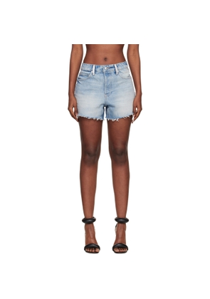 Alexander Wang Blue Denim Relaxed-Fit Crystal Hotfix Shorts