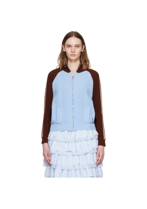 SHUSHU/TONG Blue & Brown Color-Block Raglan Sleeve Knit Cardigan