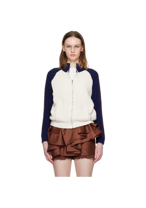 SHUSHU/TONG Off-White & Navy Color-Block Raglan Sleeve Knit Cardigan