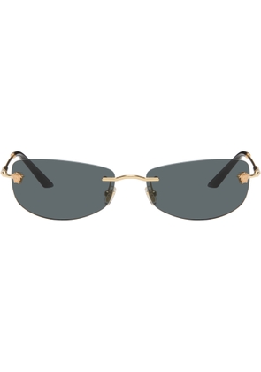 Versace Gold Rimless Rectangle Medusa Sunglasses