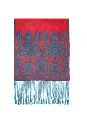 Dries Van Noten Red & Blue Embroidered Scarf
