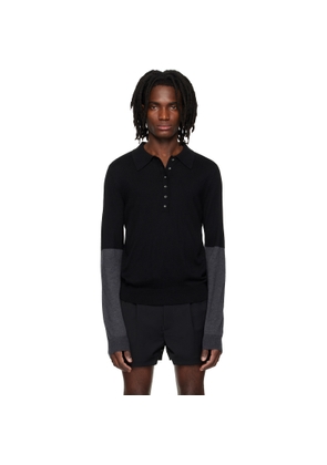 Entire Studios Black Split Sleeve Polo