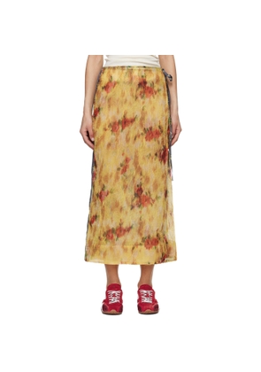 GANNI Yellow & Gray Color-Block Patchwork Midi Skirt