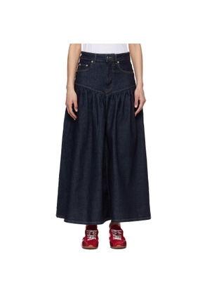 GANNI Navy Stretch Denim Midi Skirt
