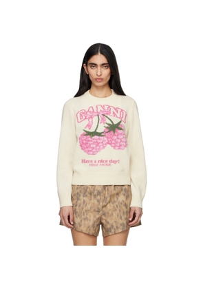 GANNI Off-White Graphic Wool Sweater