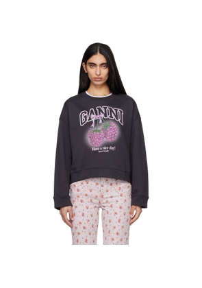 GANNI Black Raspberries Crewneck Sweatshirt