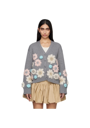 GANNI Gray Cotton Cashmere Flower Cardigan