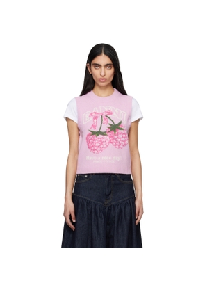 GANNI Pink Graphic Wool Sweater Vest