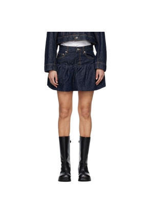 GANNI Navy Gathered Denim Miniskirt