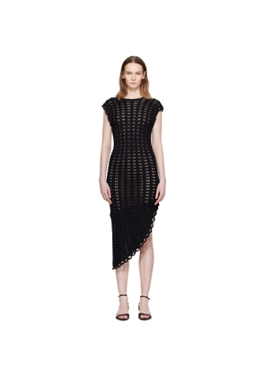 Loulou de Saison Black Malena Ruffled Crochet Midi Dress