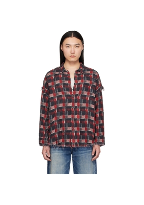 R13 Black & Red Shredded Seam Drop Neck Reversible Shirt