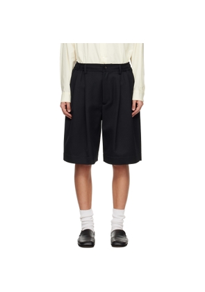 ssstein Black Wool Kersey Wide Easy Shorts