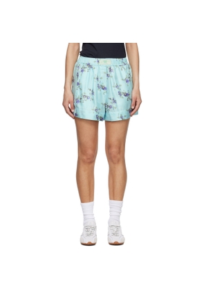 GANNI Blue Printed Silk Boxer Shorts