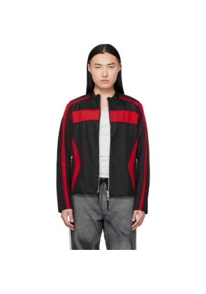 Diesel Black & Red Biker-Style Colour-Block Canvas Jacket