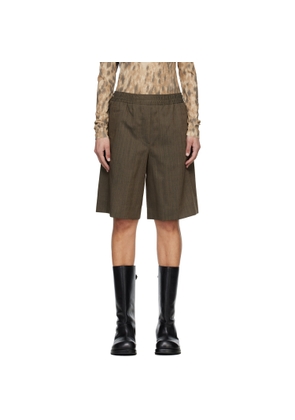 GANNI Brown Light Wool Melange Boxer Shorts