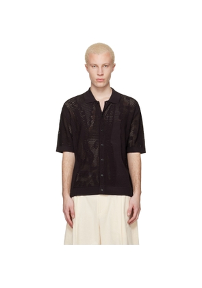 Lacoste Brown Lacy Knit Crocodile Shirt