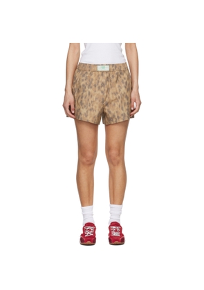 GANNI Tan Printed Stretch Cotton Elasticated Boxer Shorts