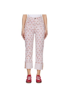 GANNI Pink Printed Capri Slim Jeans