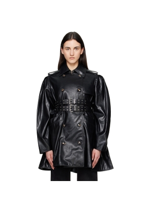 GANNI Black Peplum Recycled Leather Trench Coat