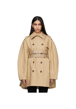GANNI Beige Double Cotton Trench Coat