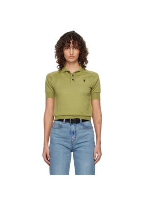 AMI Paris Green Wool Short Sleeves Ami De Coeur Polo