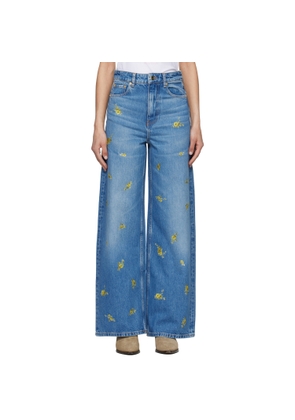GANNI Blue Printed Flower Lari Jeans