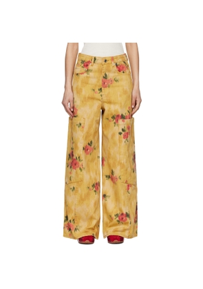 GANNI Yellow Printed Baggy Cargo Jeans