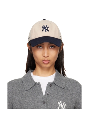 Sporty & Rich Off-White & Navy '47 Edition Yankees Serif Wool Cap