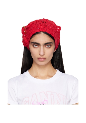 GANNI Red Cotton Crochet Head Scarf