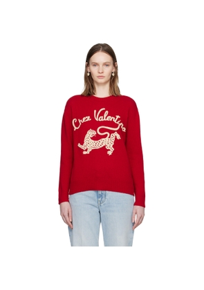Valentino Red Wool 'Chez Valentino' & Panther Embroidery Sweater