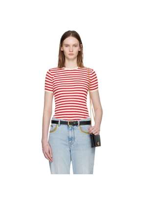 Valentino Red & White Knit Stripe Short Sleeve Sweater