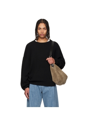 Fear of God ESSENTIALS Black Signature Waffle 90s Crewneck Sweater