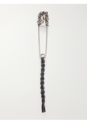 Enfants Riches Déprimés - Oversized Safety Pin Leather-Trimmed Sterling Silver Keyring - Men - Silver