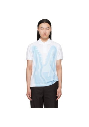 Lacoste White & Blue Classic Fit Printed Piqué Polo