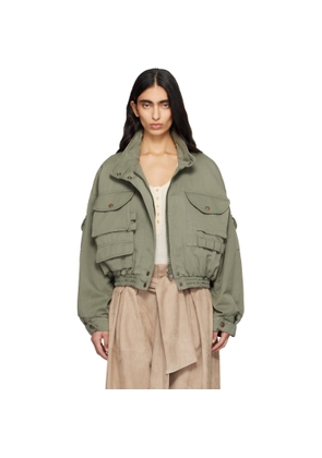BALMAIN Green Twill Bomber Jacket