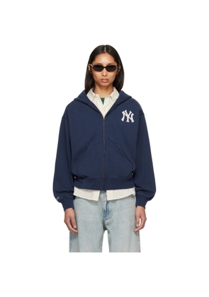 Sporty & Rich Navy Heritage Yankees Serif Zip Hoodie
