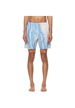Lacoste Blue & Beige Mid Length Striped Swim Shorts
