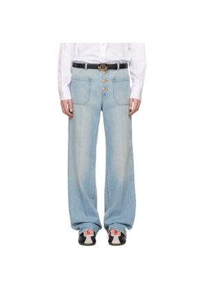 Valentino Blue Straight-Leg Creased Jeans