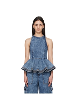 ALAÏA Blue Peplum Denim Top