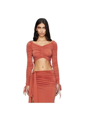 BALMAIN Orange LS Cropped Draped Jersey Top