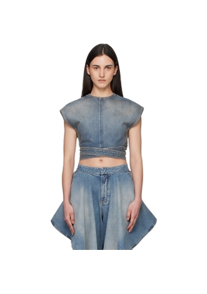 ALAÏA Blue Belted Denim Blouse