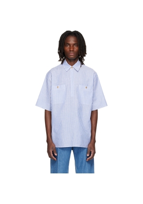 Valentino Blue & White Striped Cotton Linen Shirt