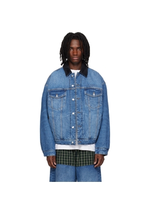 Alexander Wang Blue Plaid Combo Reversible Trucker Denim Jacket
