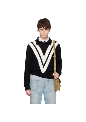 Valentino Black Knit Wool Logo Polo