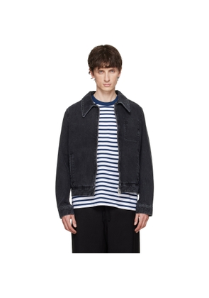 AMI Paris Black 'Tonal Ami de Coeur' Zipped Denim Jacket