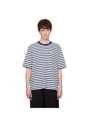 AMI Paris White & Navy Boxy Mariniere 'Ami de Coeur' T-shirt