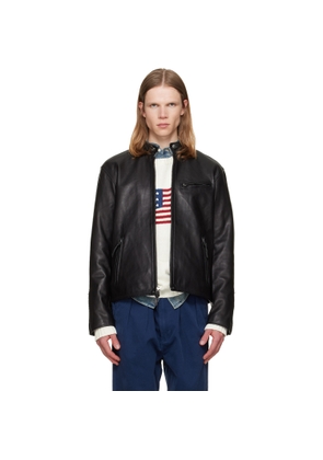 Polo Ralph Lauren Black 'The Brooklands' Leather Café Racer Jacket
