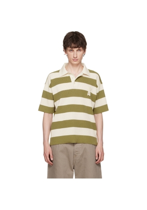 AMI Paris Off-White & Green Cotton 'Ami de Coeur' Polo