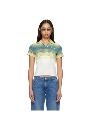 Casablanca Green & White Bourgeois Striped Short Sleeve Polo