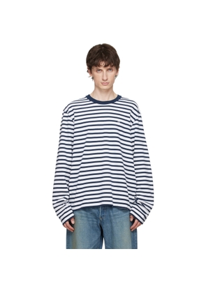 AMI Paris White & Navy Mariniere 'Ami de Coeur' T-shirt